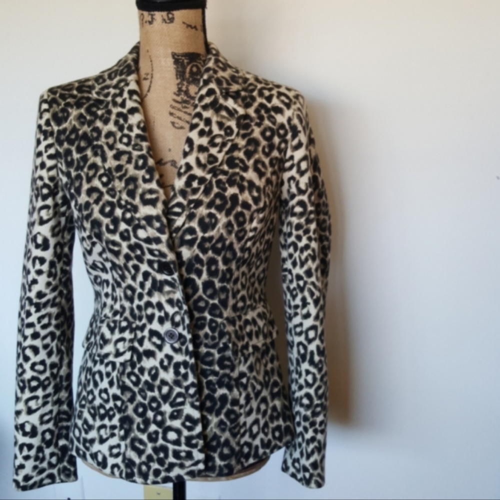 NWT Jones New York Leopard Print Buttoned Blazer Suit Jacket Sz 2
